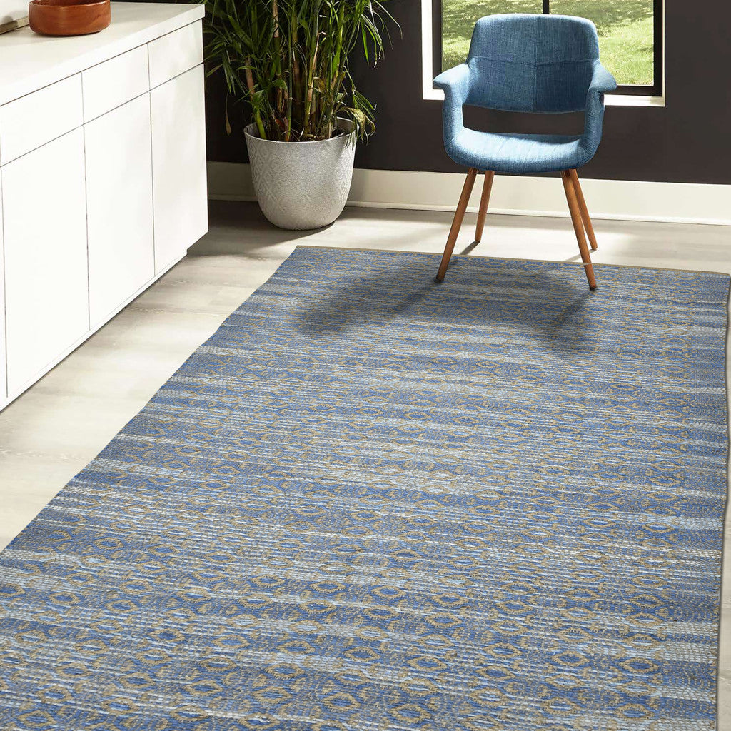 8' x 10' Blue and Brown Geometric Flatweave Handmade Area Rug