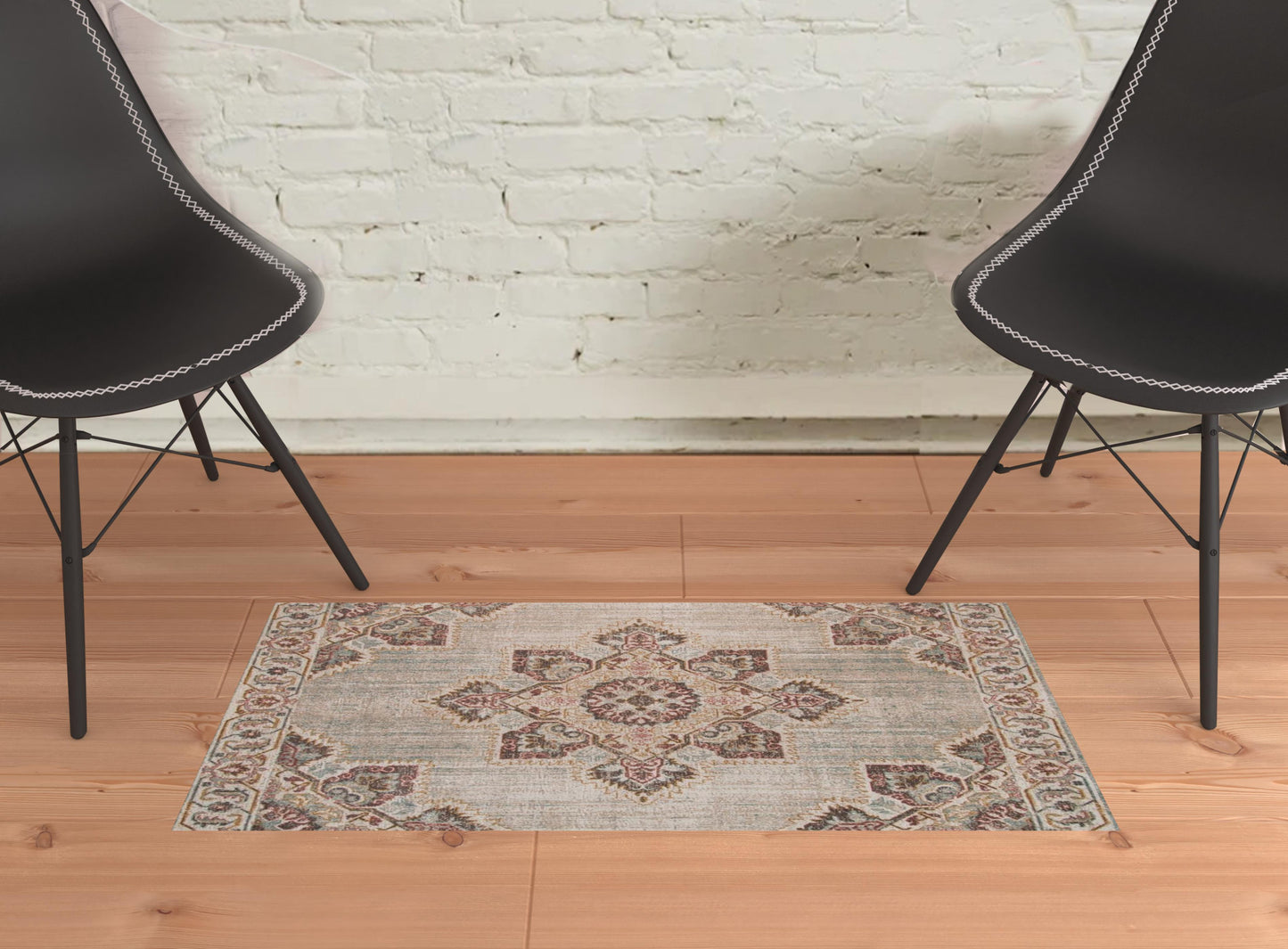 2' x 3' Beige Medallion Power Loom Area Rug With Fringe