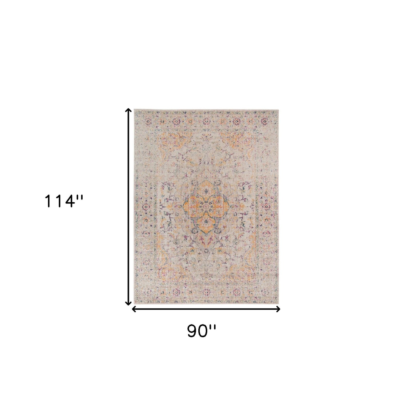 7' x 9' Yellow and Ivory Oriental Power Loom Distressed Area Rug