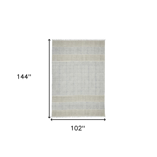 8' X 12' Blue Oriental Flatweave Handmade Distressed Area Rug With Fringe