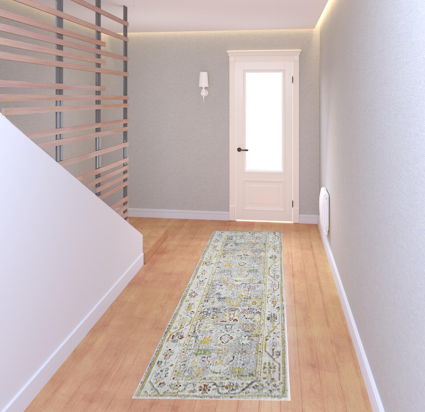 8' Blue Floral Power Loom Runner Rug