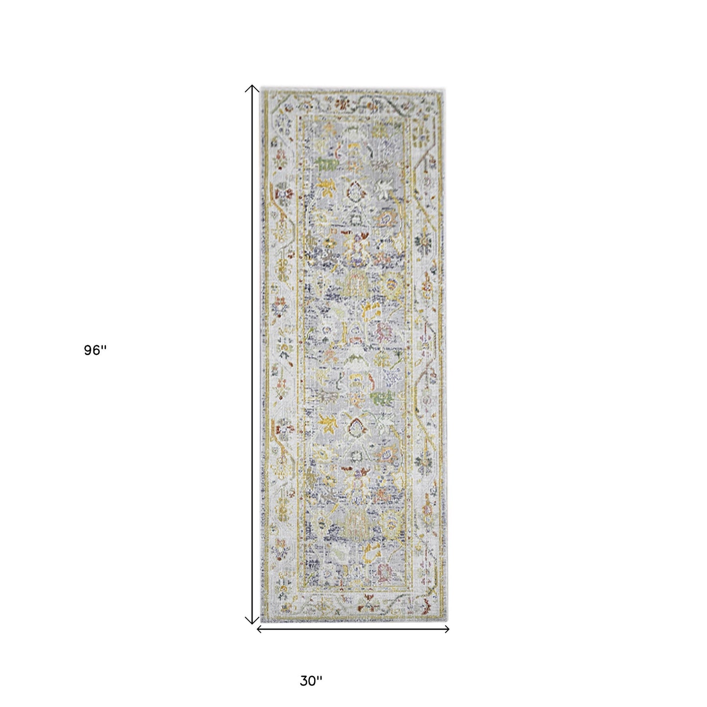 8' Blue Floral Power Loom Runner Rug