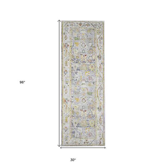 8' Blue Floral Power Loom Runner Rug