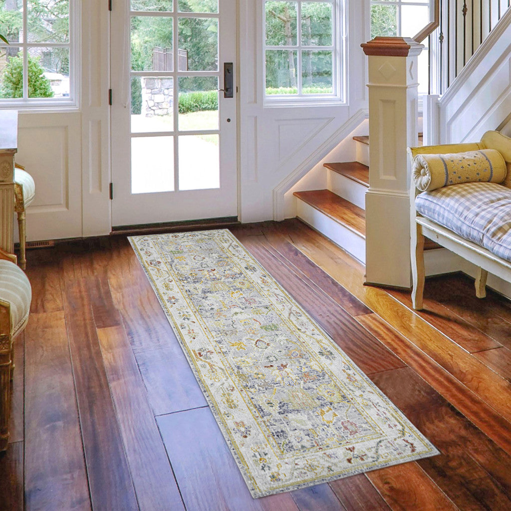 8' Blue Floral Power Loom Runner Rug