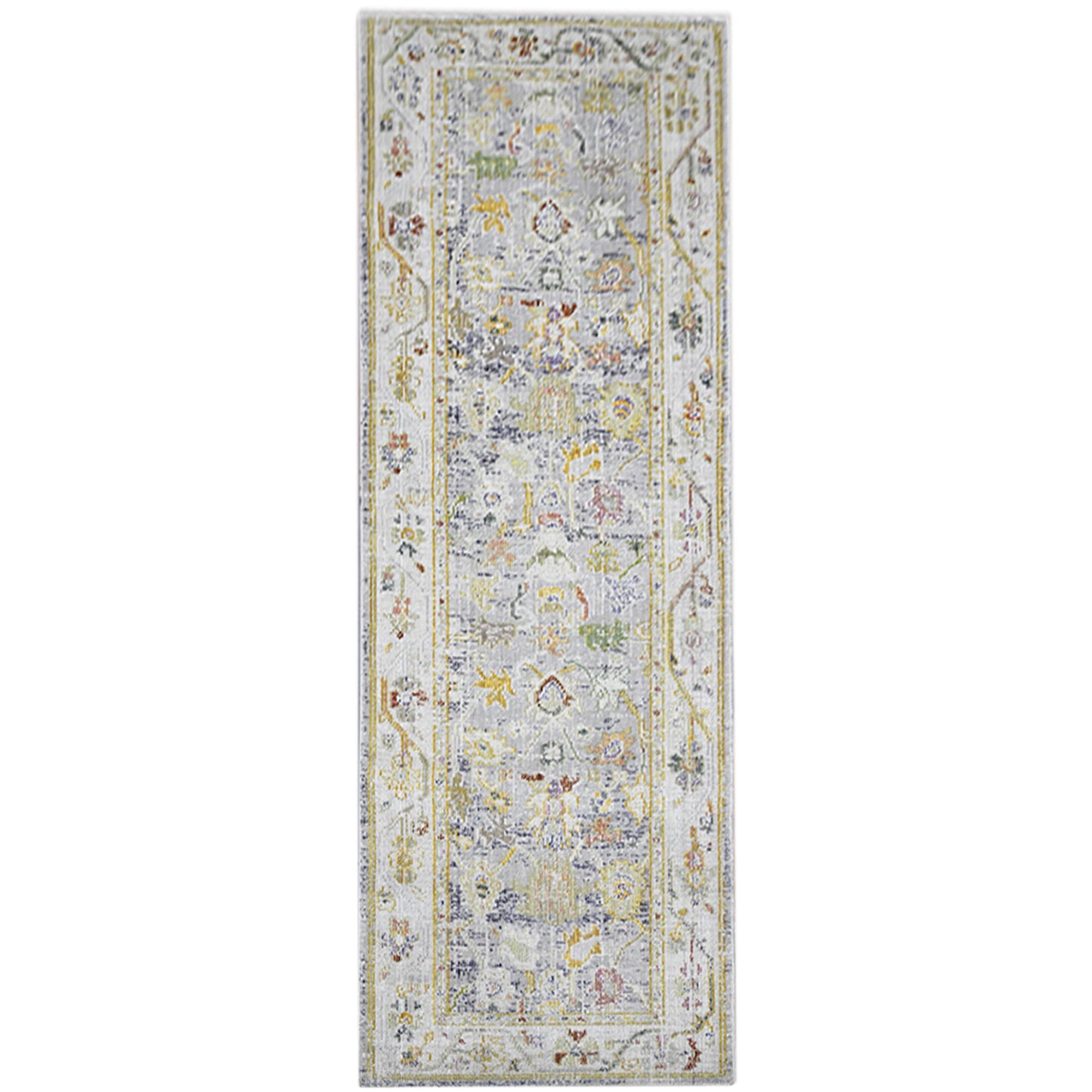 8' Blue Floral Power Loom Runner Rug
