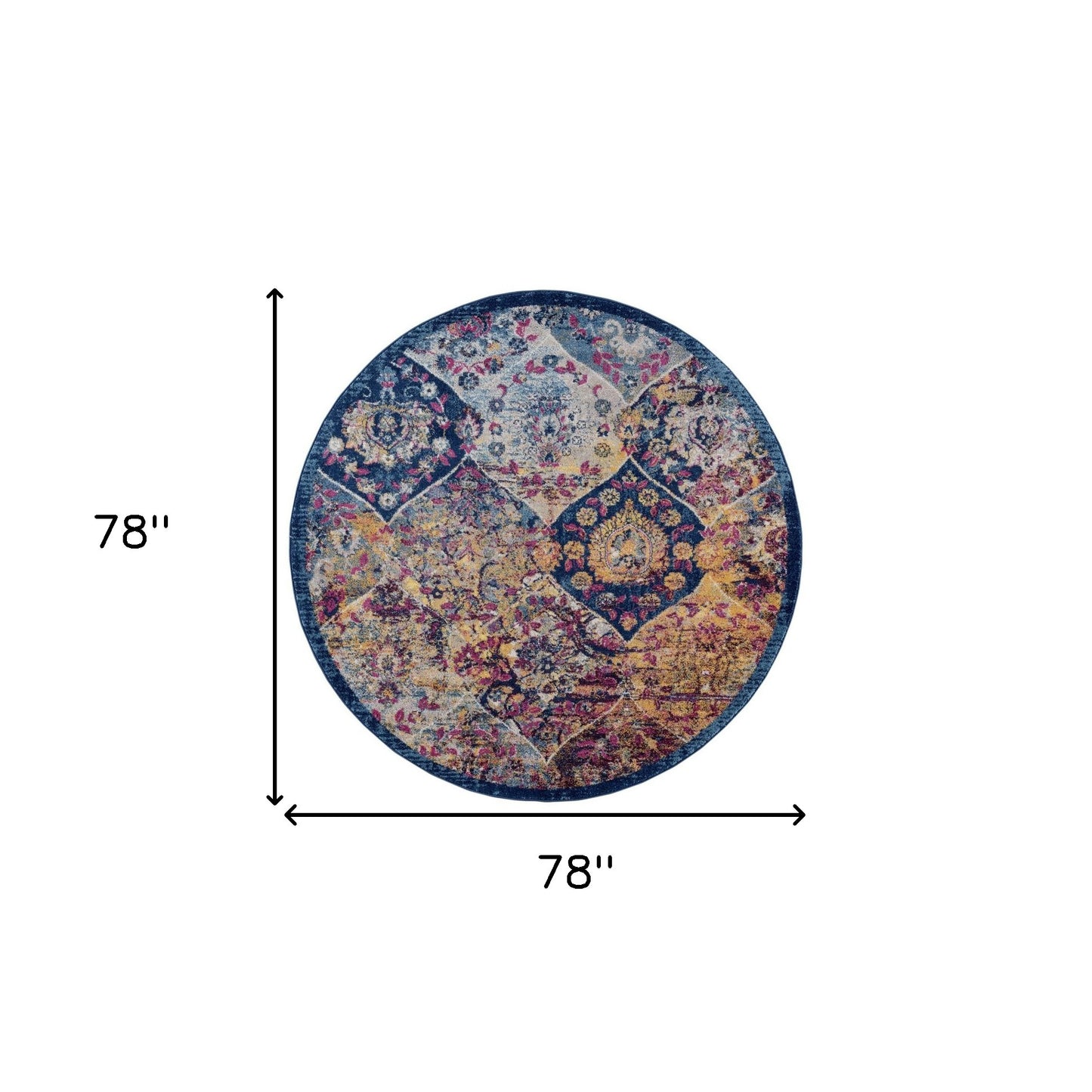 6' Blue and Orange Round Moroccan Power Loom Area Rug