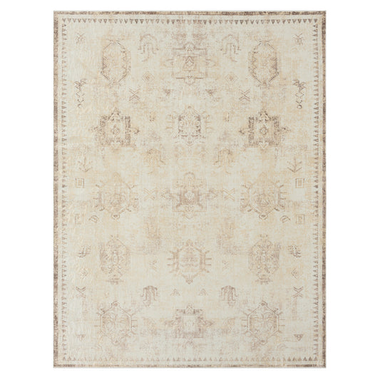 2' X 5' Beige Abstract Washable Non Skid Area Rug