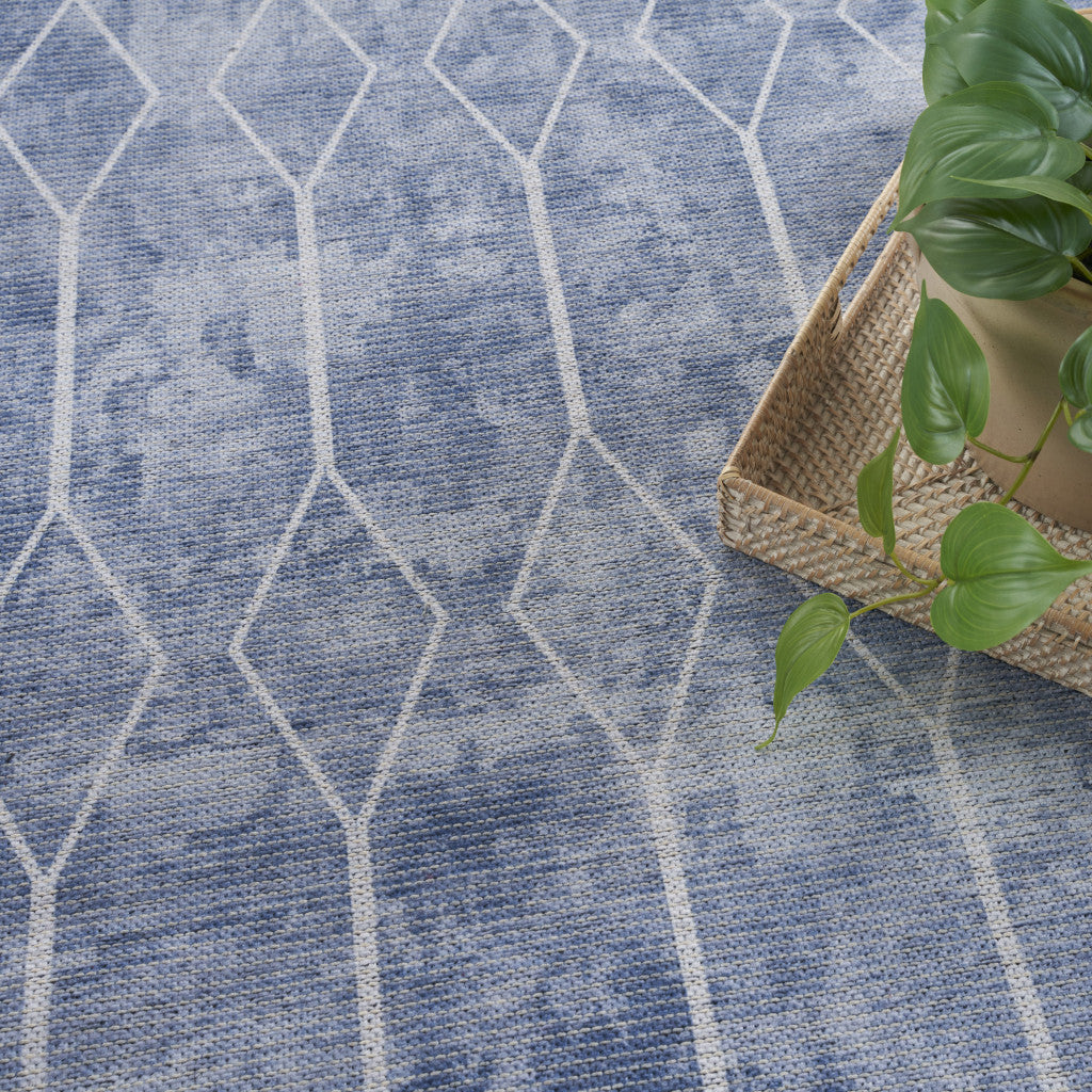 8' x 10' Blue and Off White Geometric Power Loom Washable Area Rug