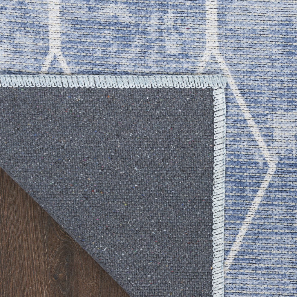 8' x 10' Blue and Off White Geometric Power Loom Washable Area Rug