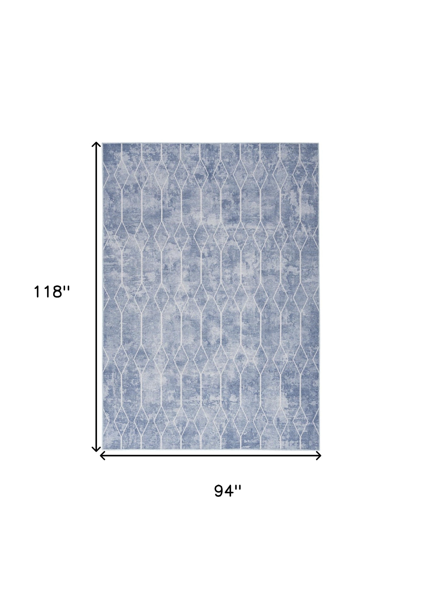 8' x 10' Blue and Off White Geometric Power Loom Washable Area Rug