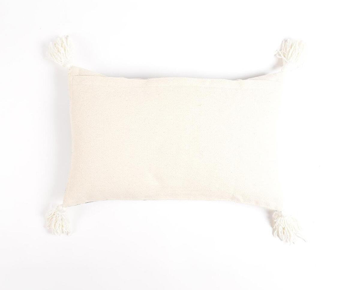 15" x 26" Blue and White Geometric Cotton Pillow Cover With Tassels