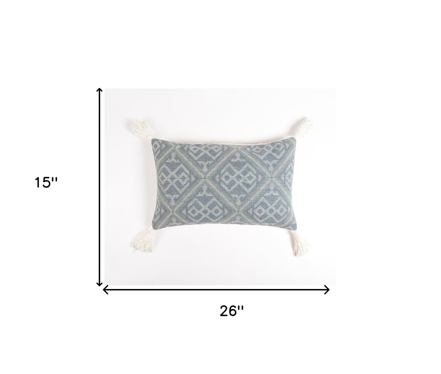 15" x 26" Blue and White Geometric Cotton Pillow Cover With Tassels