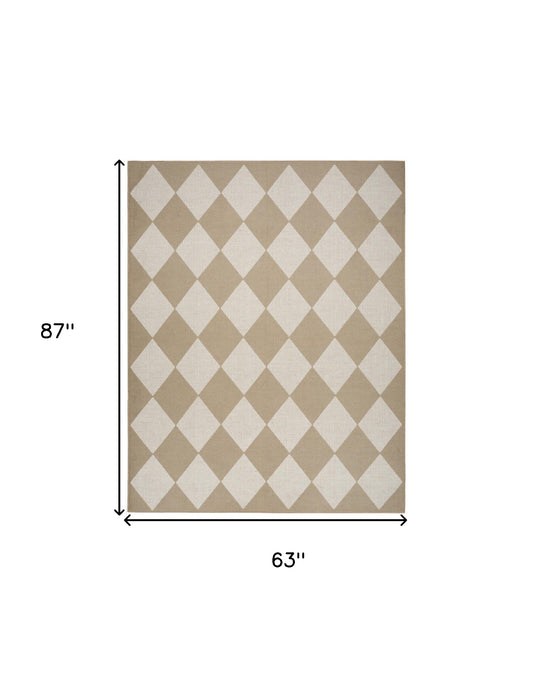 5' x 7' Natural and Ivory Geometric Power Loom Washable Non Skid Area Rug