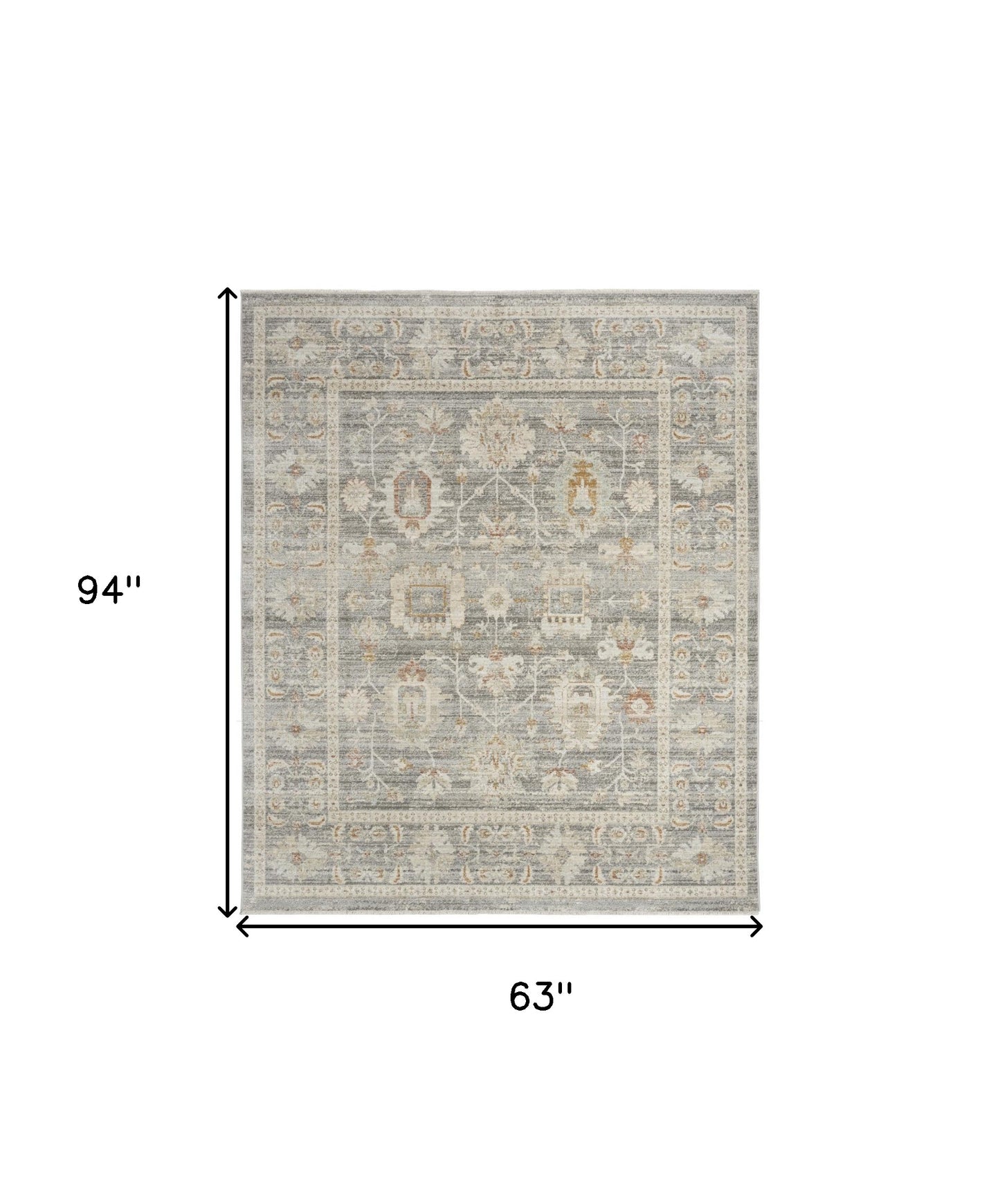 5' x 8' Beige Ivory and Gray Oriental Power Loom Distressed Area Rug With Fringe