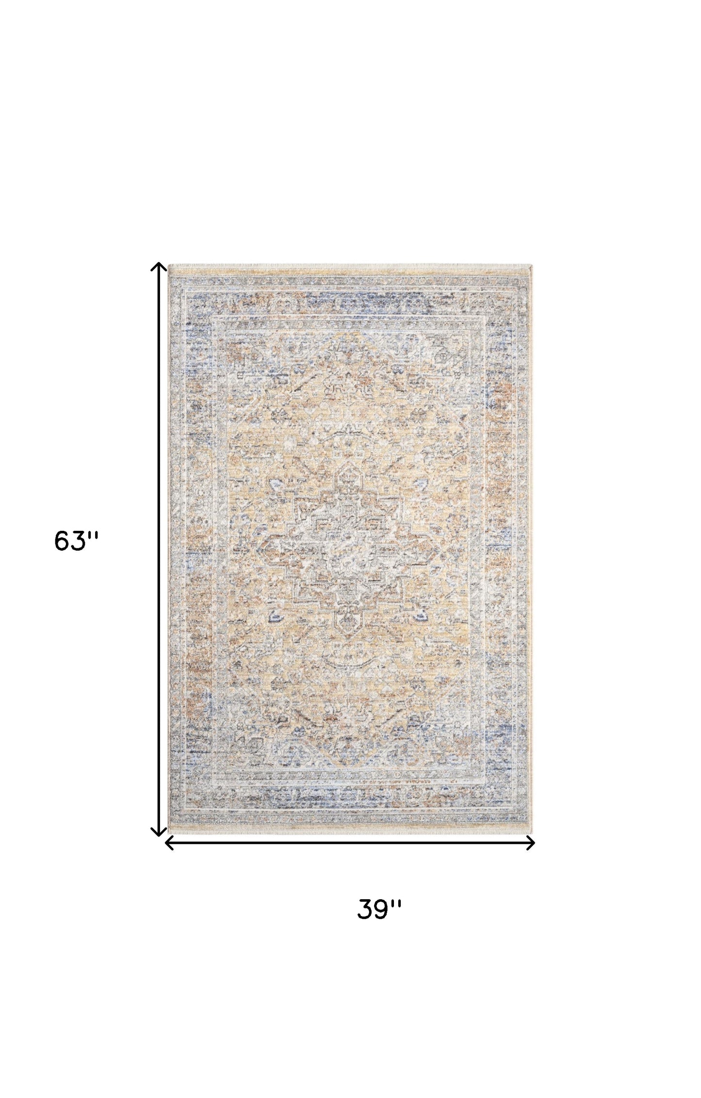 3' X 5' Gray and Gold Oriental Power Loom Distressed Area Rug
