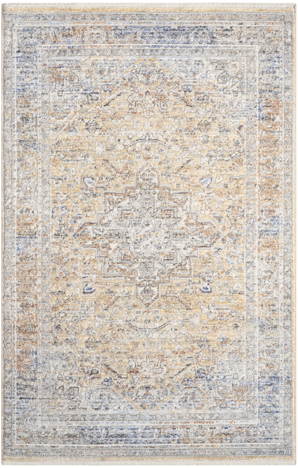 3' X 5' Gray and Gold Oriental Power Loom Distressed Area Rug