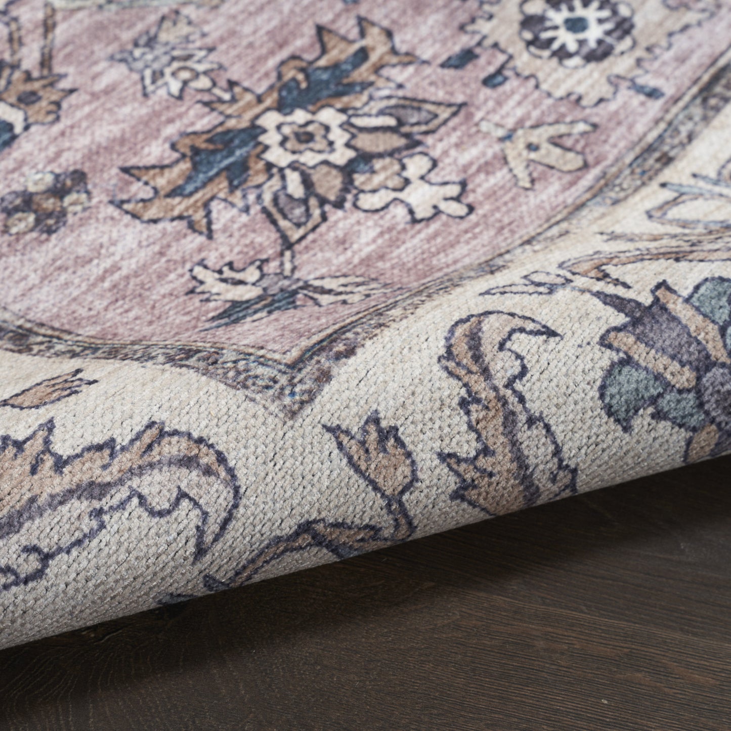 8' x 10' Beige and Gray Oriental Power Loom Distressed Washable Non Skid Area Rug