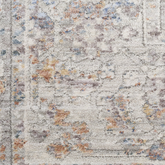 8' x 10' Brown and Blue Oriental Power Loom Distressed Area Rug With Fringe