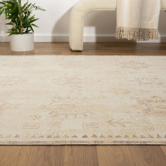 2' x 3' Beige Abstract Washable Non Skid Area Rug