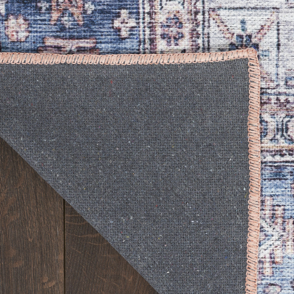 8' x 10' Blue and Red Oriental Power Loom Distressed Washable Non Skid Area Rug