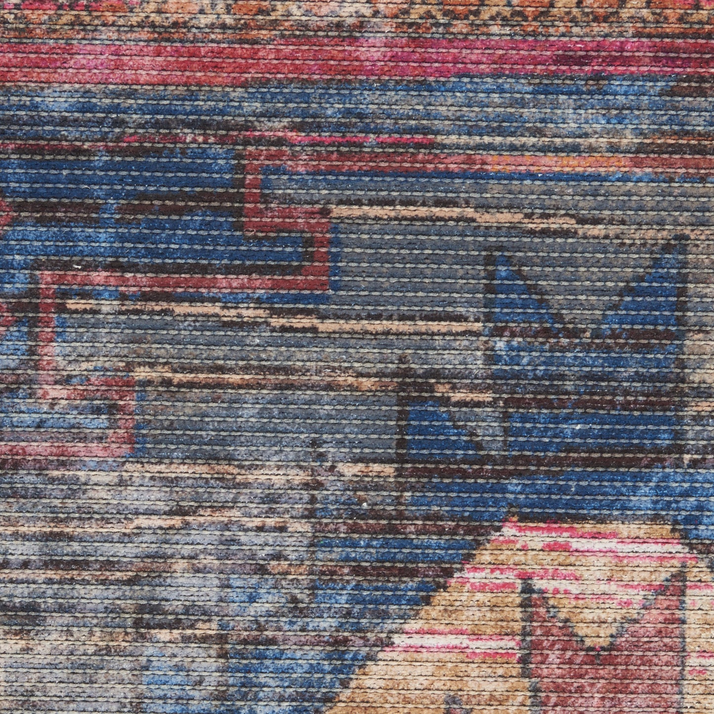 8' x 10' Blue and Red Geometric Power Loom Distressed Washable Area Rug