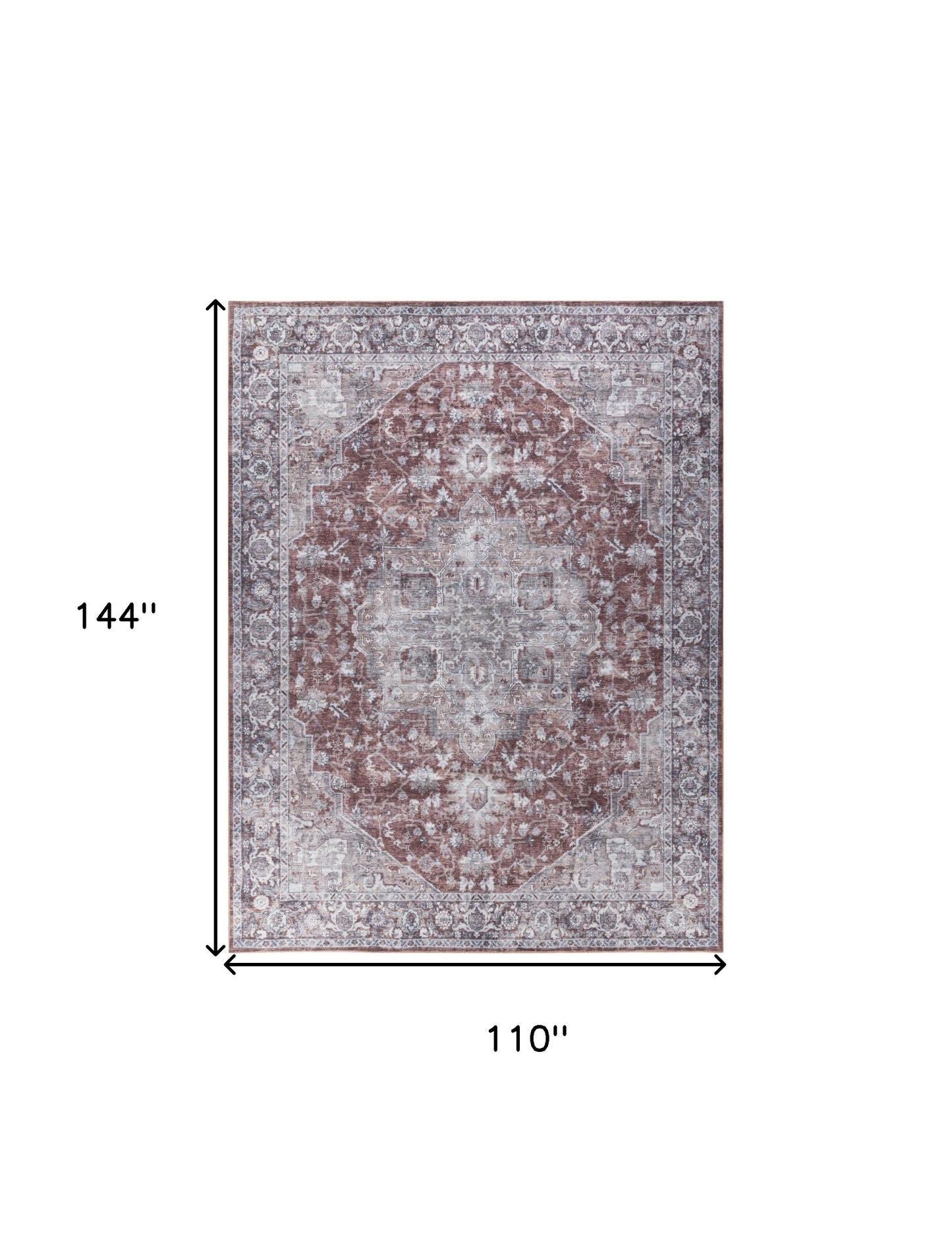 9' x 12' Red and Ivory Floral Power Loom Distressed Washable Area Rug