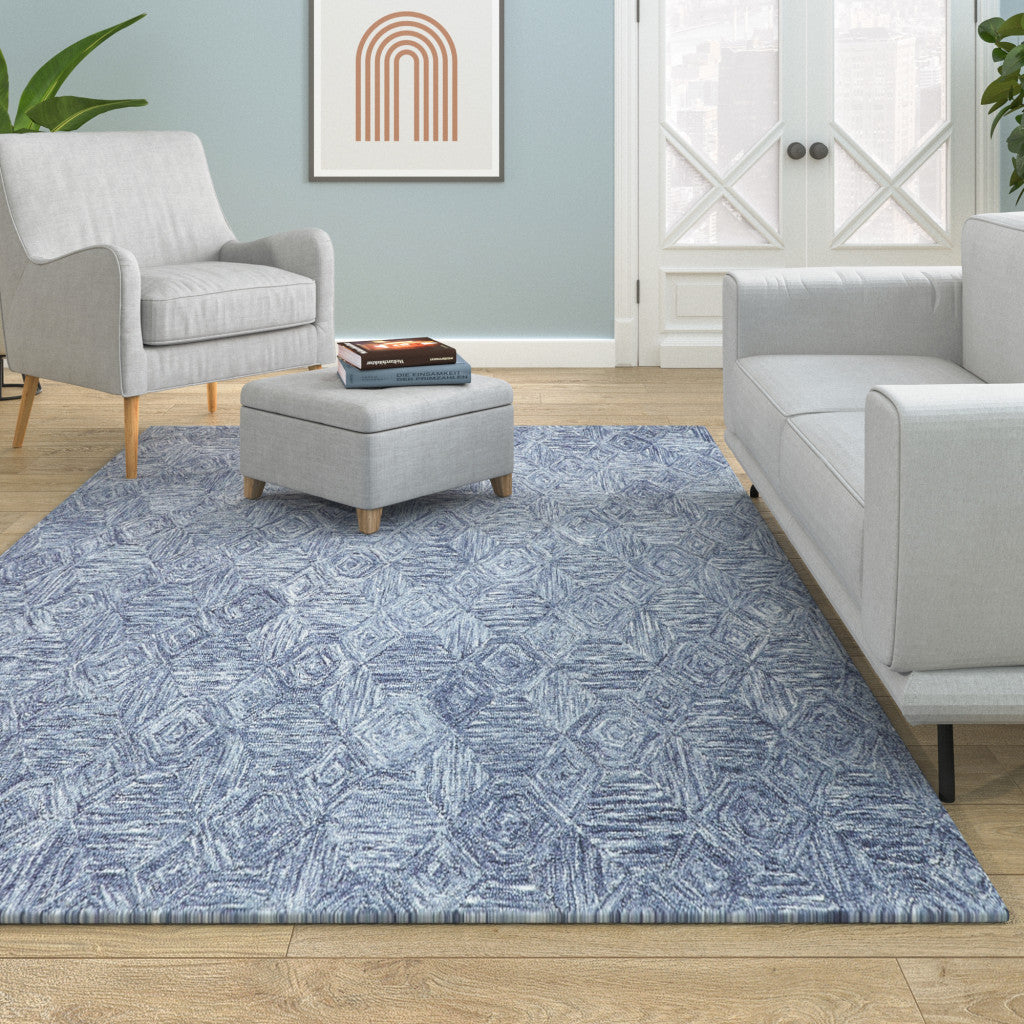 9' x 12' Blue Wool Geometric Hand Tufted Area Rug