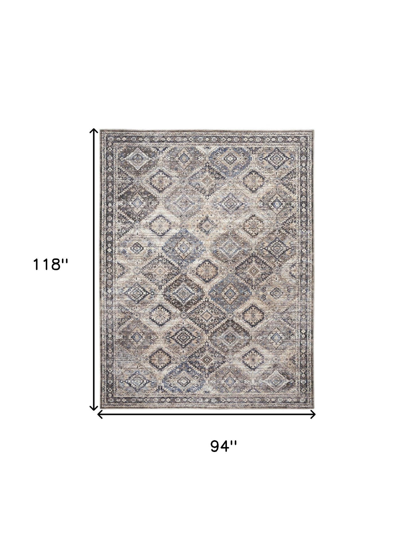 8' x 10' Ivory and Tan Floral Power Loom Distressed Washable Area Rug