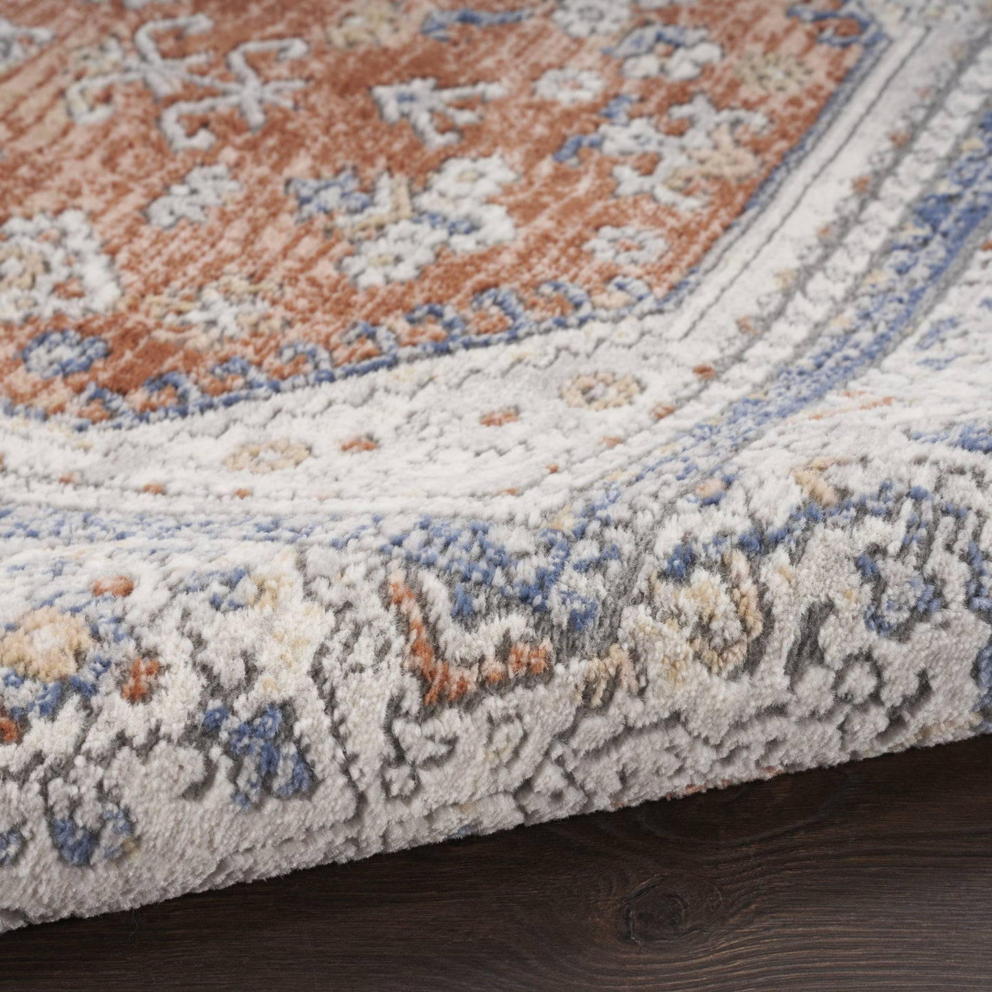 9' x 12' Blue and Beige Oriental Power Loom Area Rug