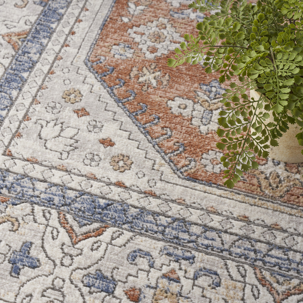 9' x 12' Blue and Beige Oriental Power Loom Area Rug
