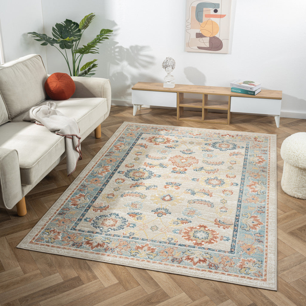 8' Ivory Abstract Runner Rug