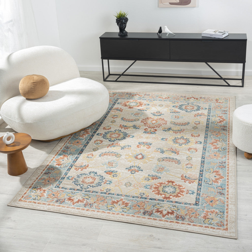 8' Ivory Abstract Runner Rug