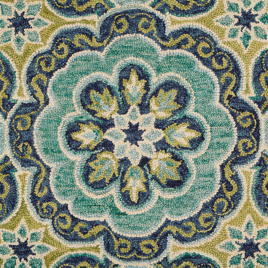 5' X 5' Green Round Wool Floral Hand Tufted Area Rug