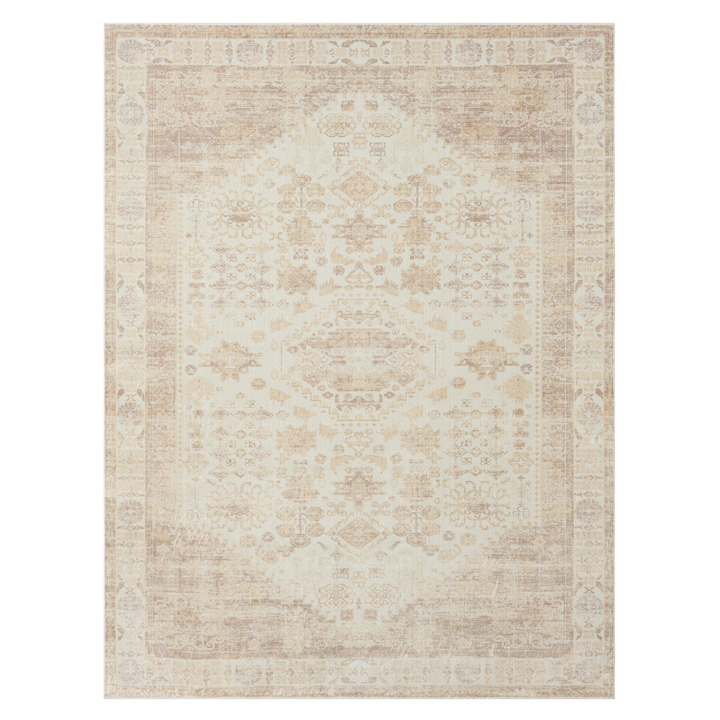 2' x 3' Beige Abstract Washable Non Skid Area Rug