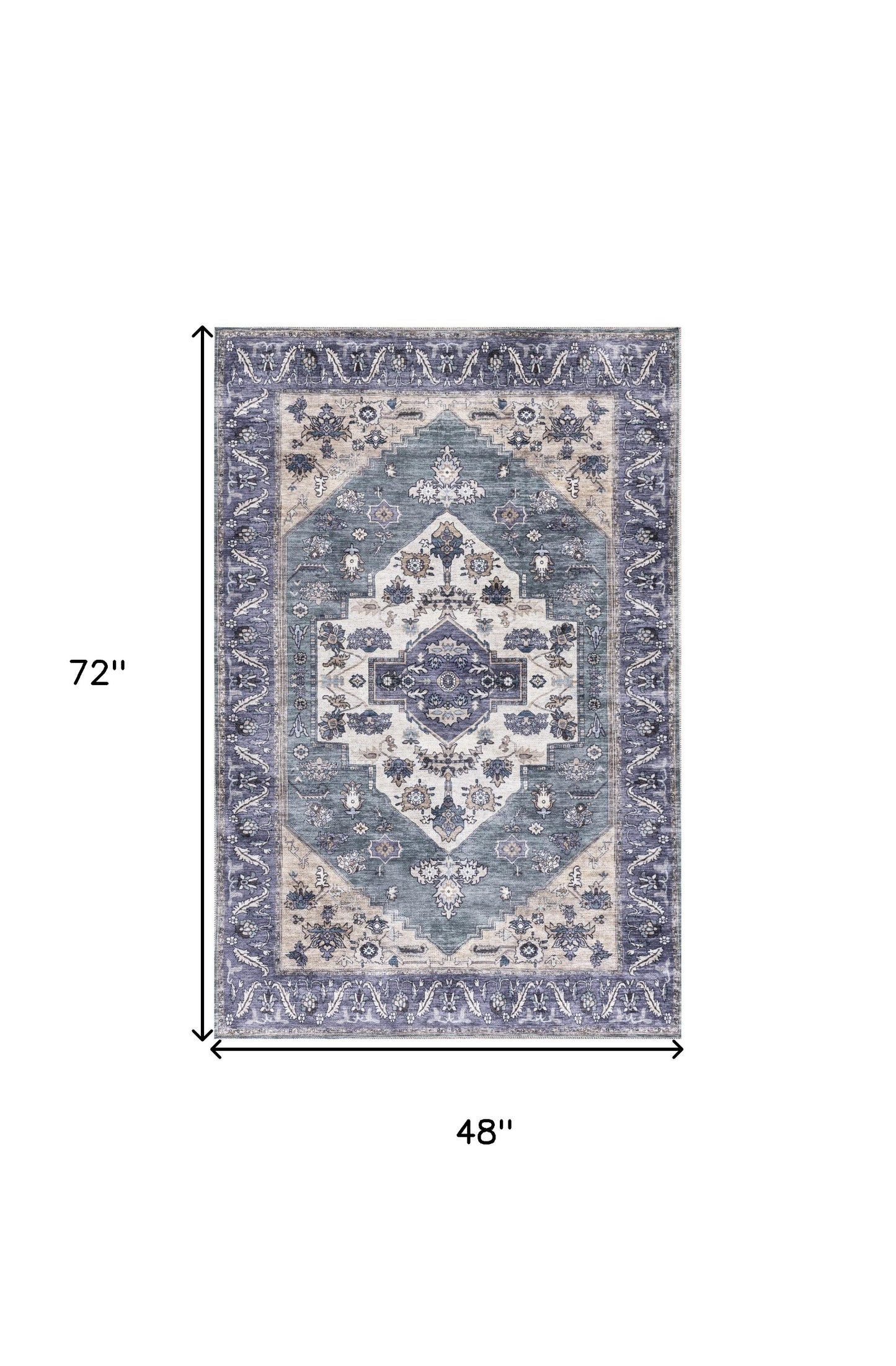 4' x 6' Blue and Beige Oriental Power Loom Distressed Washable Non Skid Area Rug
