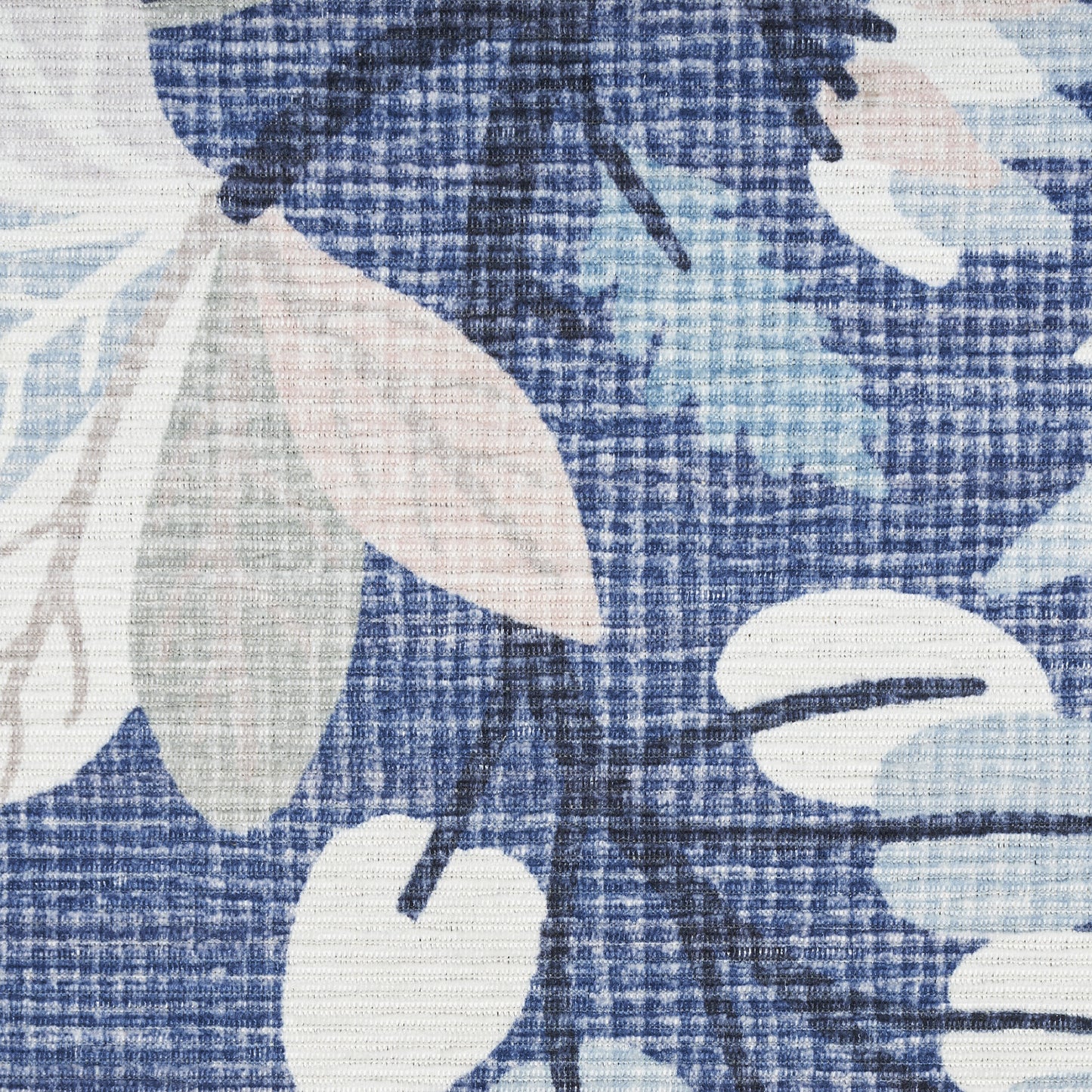8' x 10' Blue and Off White Floral Power Loom Washable Non Skid Area Rug