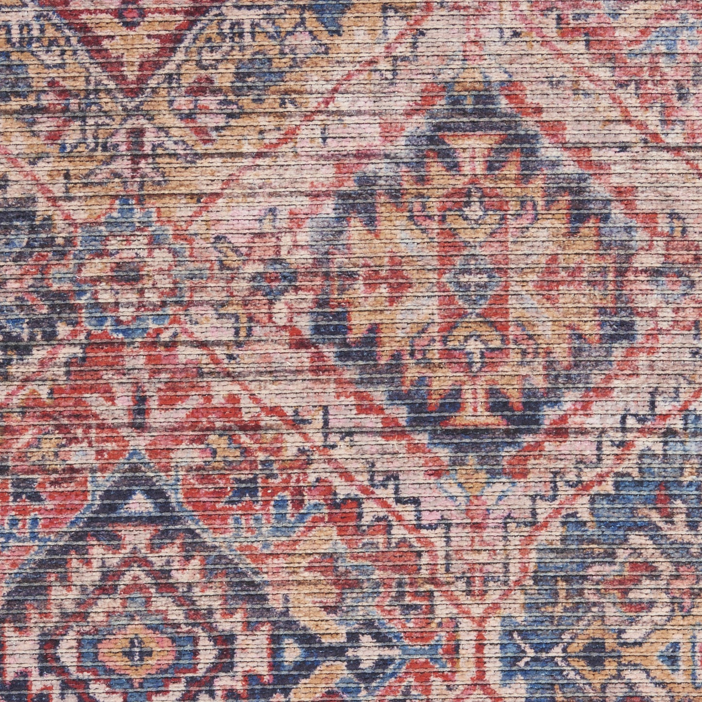 9' x 12' Blue and Red Floral Power Loom Distressed Washable Area Rug