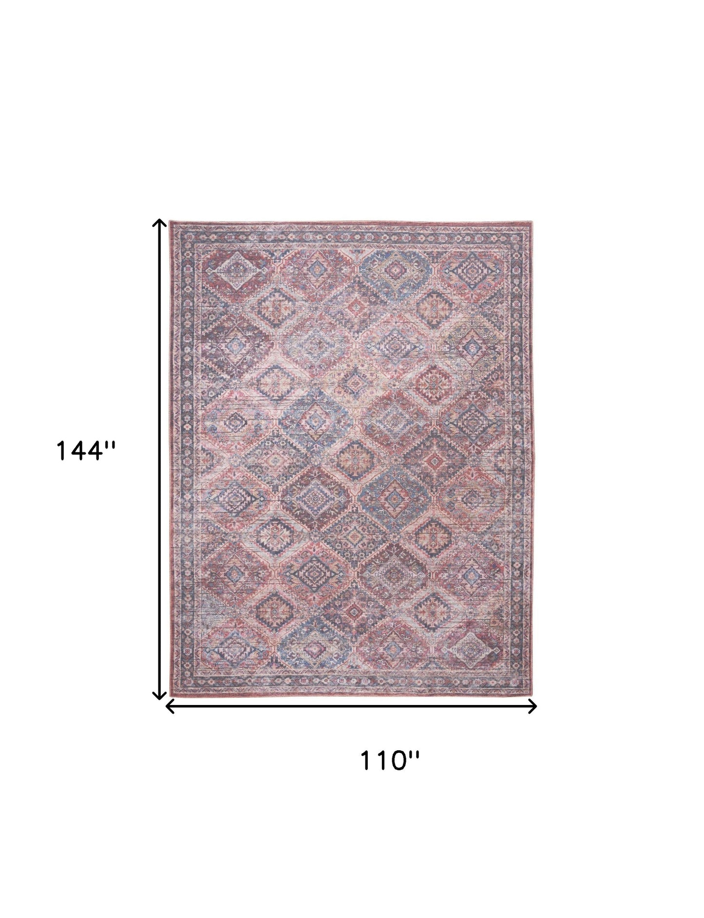 9' x 12' Blue and Red Floral Power Loom Distressed Washable Area Rug