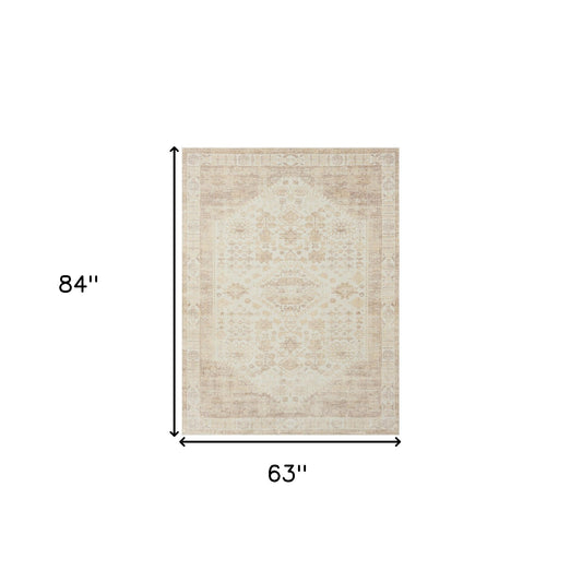 5' x 7' Beige Abstract Washable Non Skid Area Rug
