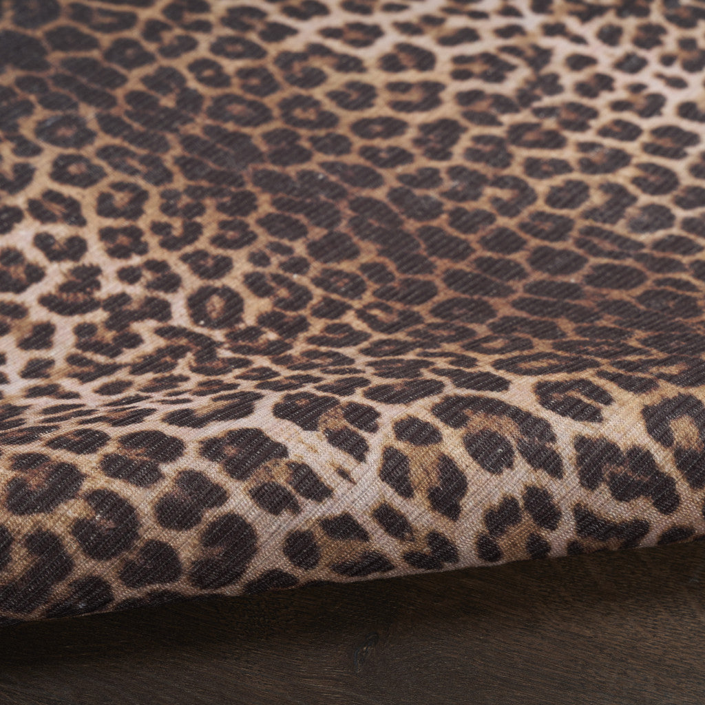 5' x 7' Brown and Ivory Leopard Print Power Loom Washable Non Skid Area Rug