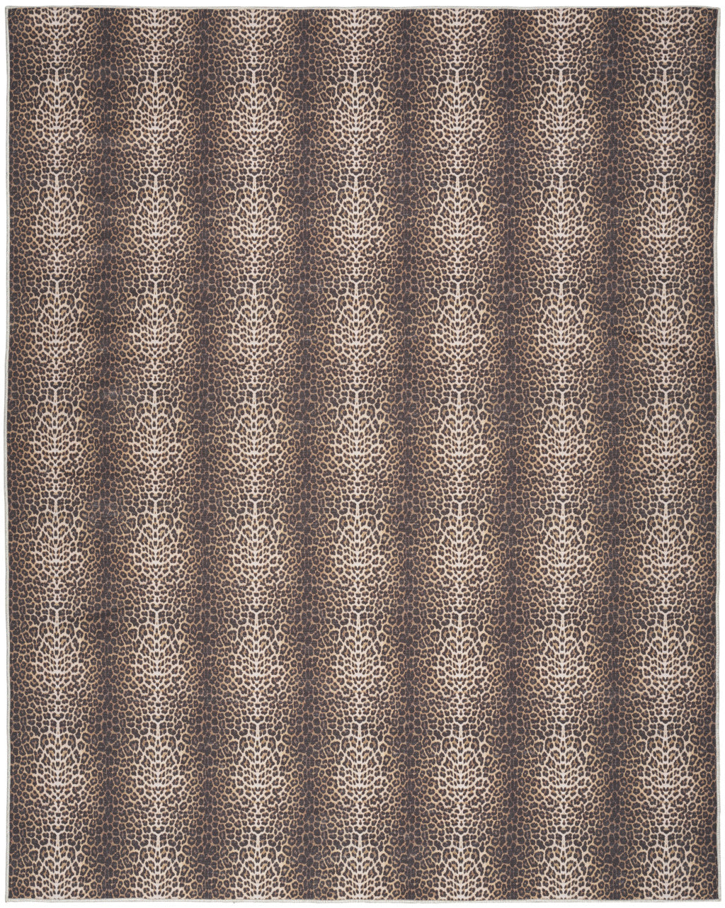 5' x 7' Brown and Ivory Leopard Print Power Loom Washable Non Skid Area Rug