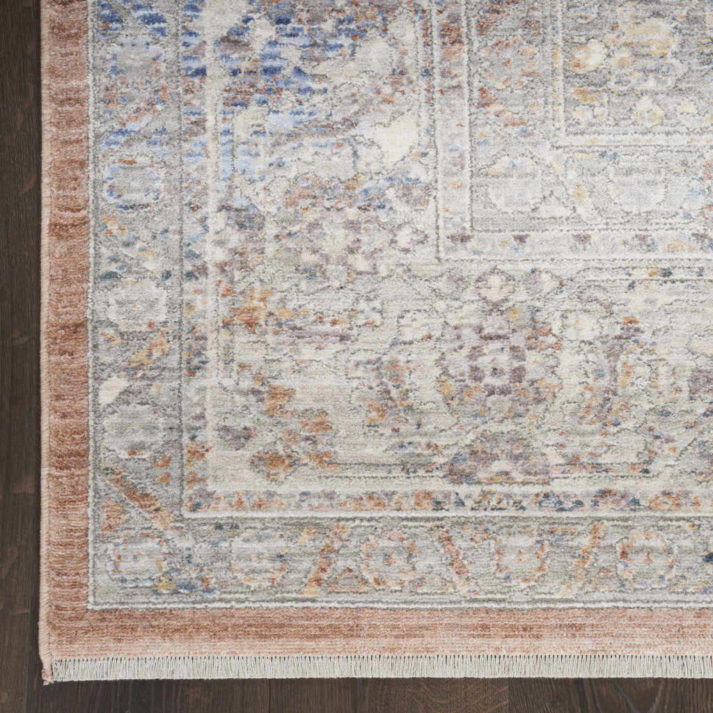 3' X 5' Brown and Blue Oriental Power Loom Distressed Area Rug