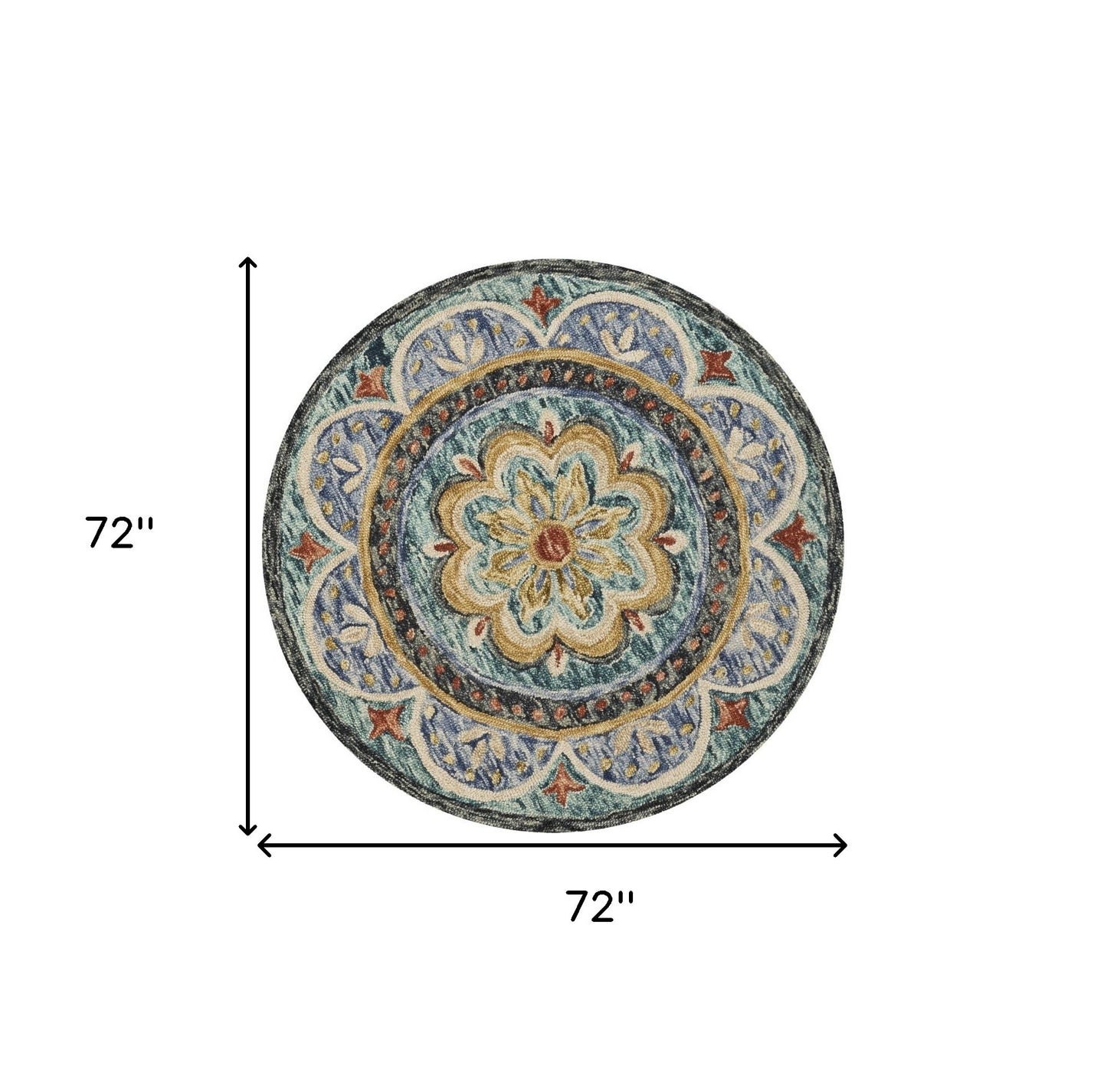 6' X 6' Blue Round Wool Floral Hand Tufted Area Rug