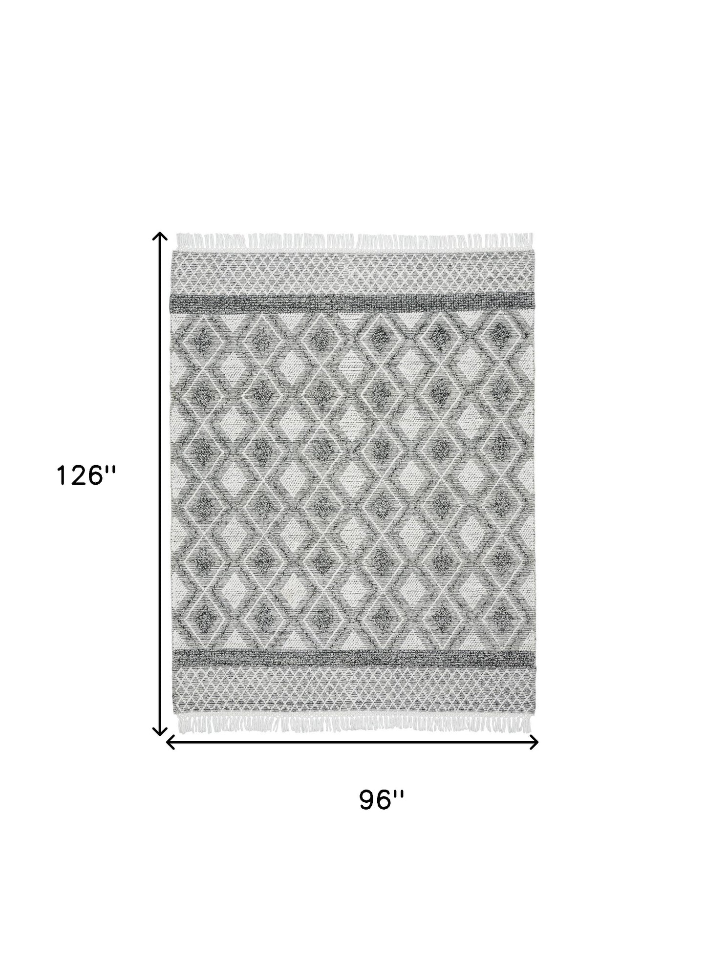8' x 11' Gray and Ivory Geometric Hand Woven Area Rug With Fringe