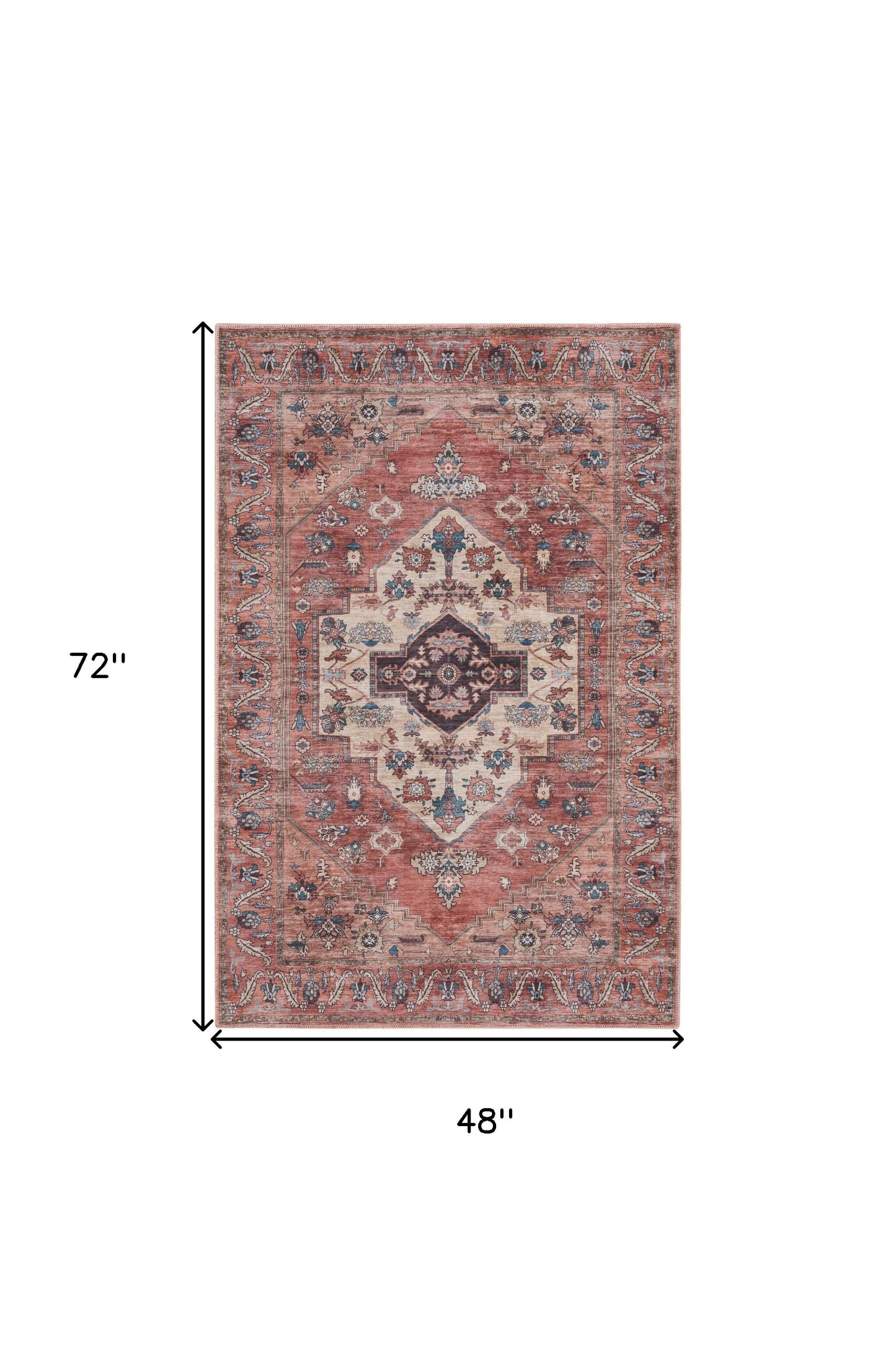4' x 6' Blue and Red Oriental Power Loom Distressed Washable Non Skid Area Rug