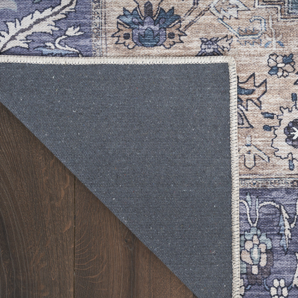 8' x 10' Blue and Green Oriental Power Loom Distressed Washable Non Skid Area Rug