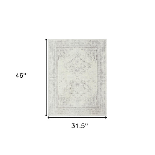 2' x 3' Gray Medallion Washable Non Skid Area Rug