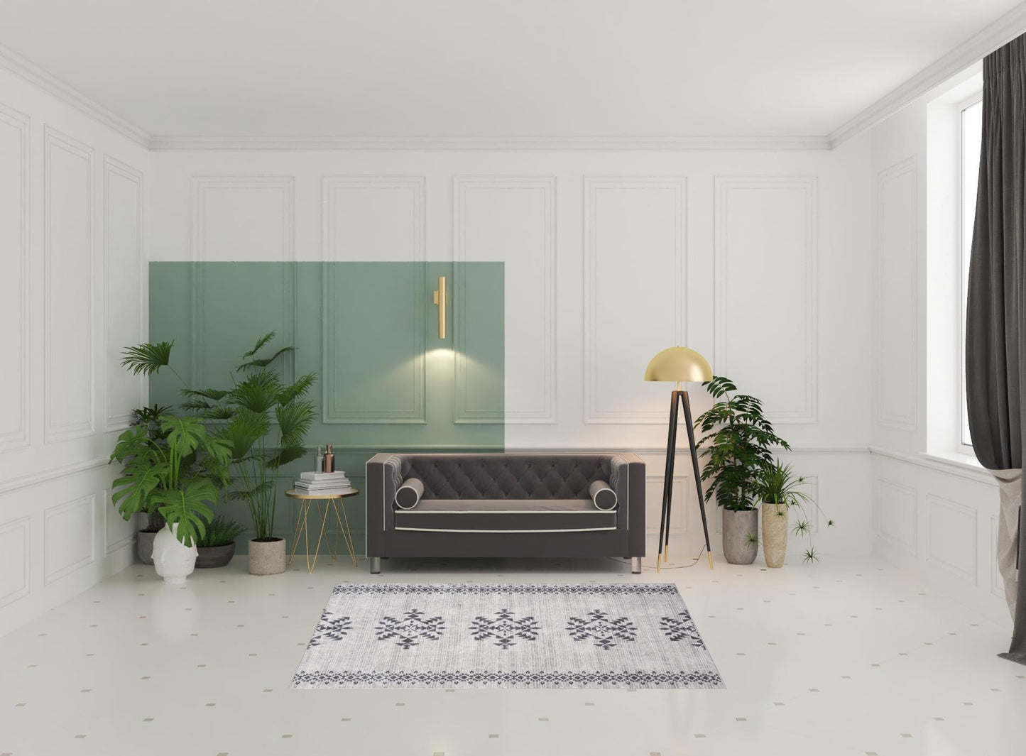 5' x 7' Gray and Ivory Geometric Power Loom Washable Area Rug