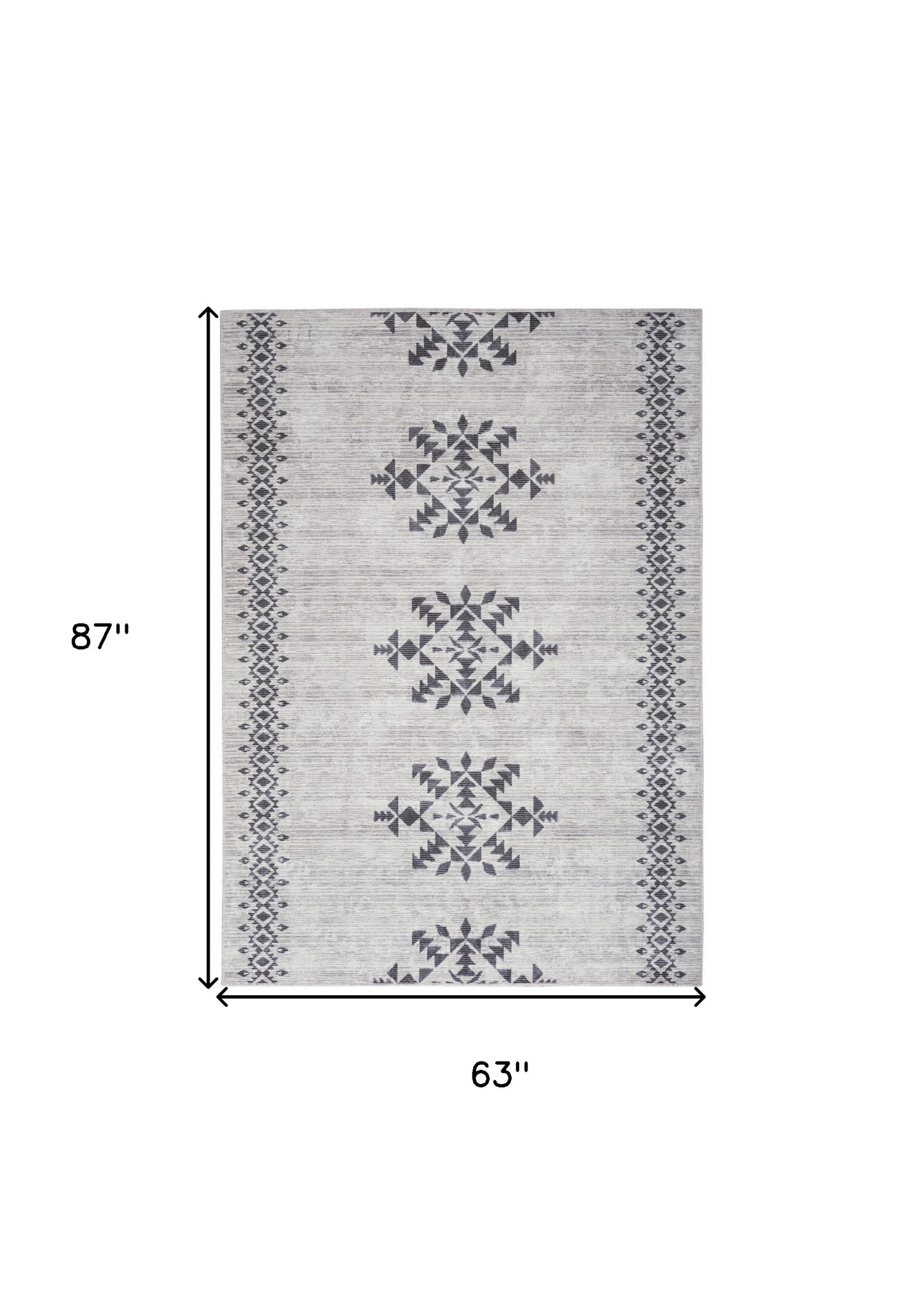 5' x 7' Gray and Ivory Geometric Power Loom Washable Area Rug
