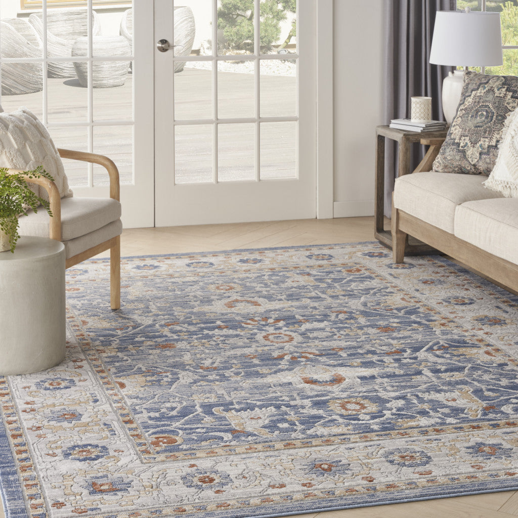 9' x 12' Blue and Gray Oriental Power Loom Area Rug